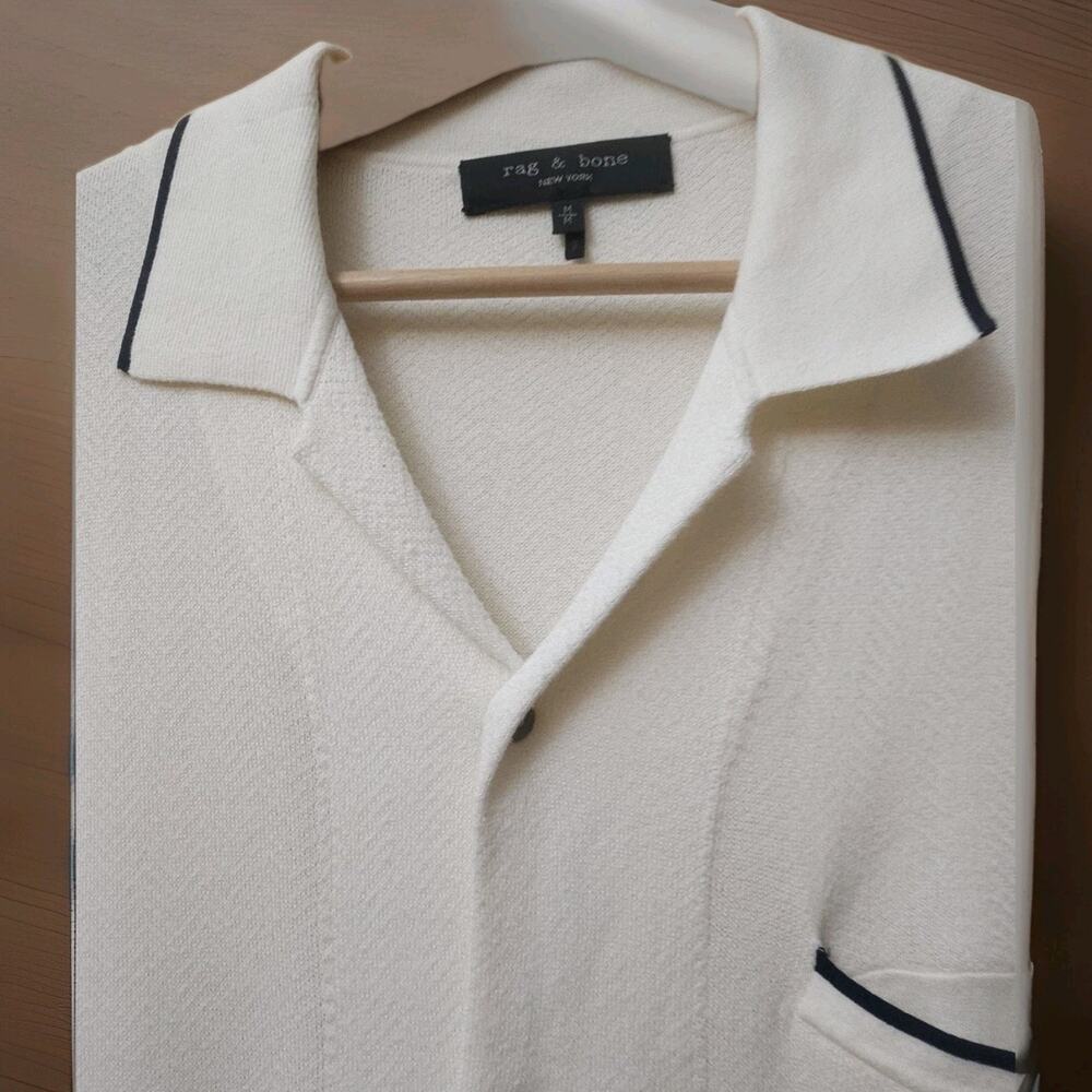 Rag & Bone Zuma Knit Polo Shirt Mens Greige Beige Terry M $328 - Picture 3 of 7